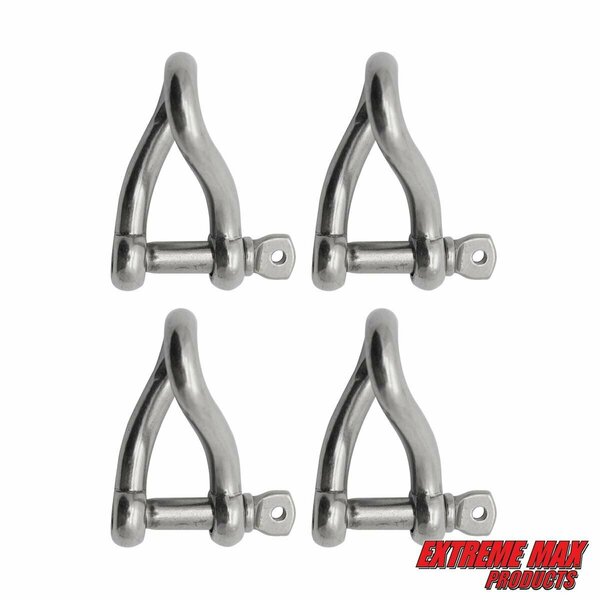 Extreme Max Extreme Max 3006.8219.4 BoatTector Stainless Steel Twist Shackle - 3/8", 4-Pack 3006.8219.4